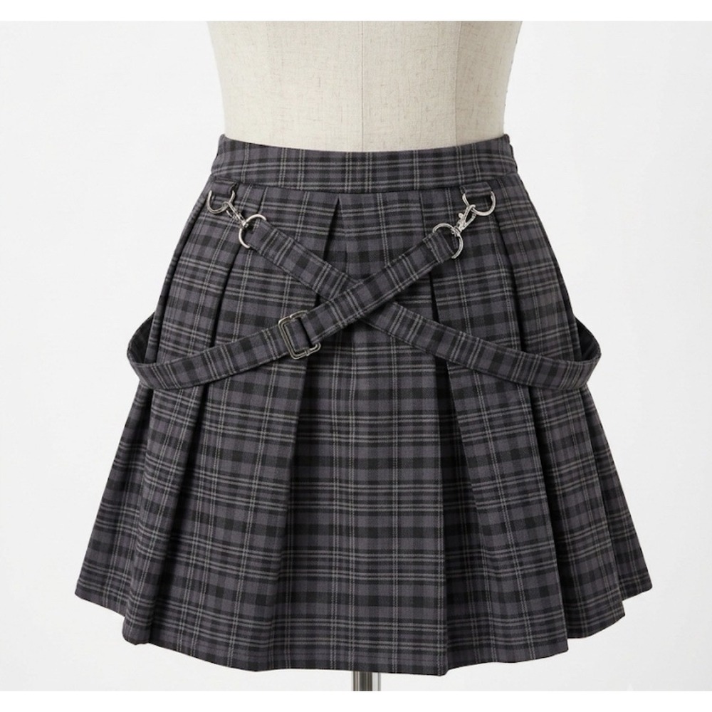 Hot Topic Plaid Pleated Mini Skirt Women's Size MD Gray Black Goth Punk NWT